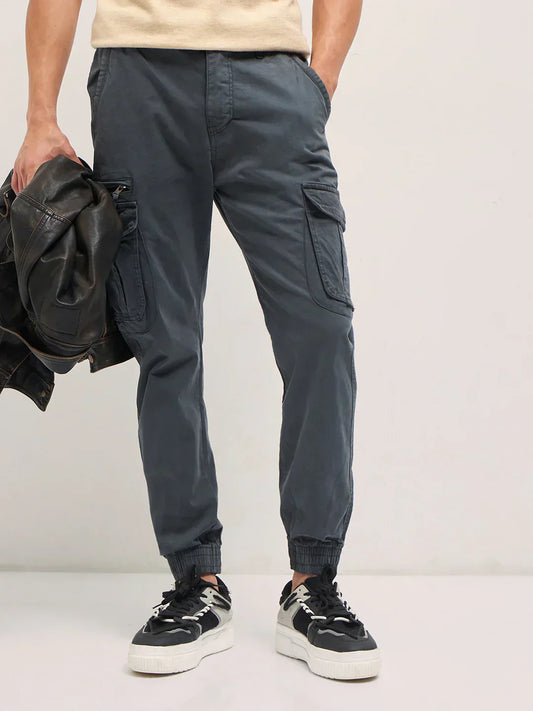 Grey Regular Fit Cargo Pants with Multi-Functional Pockets