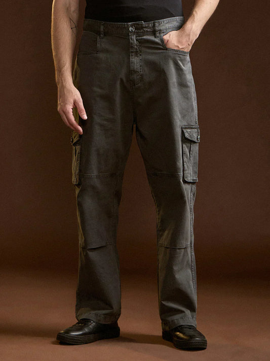 Grey Solid Straight Fit Functional & Stylish Cargo Pant