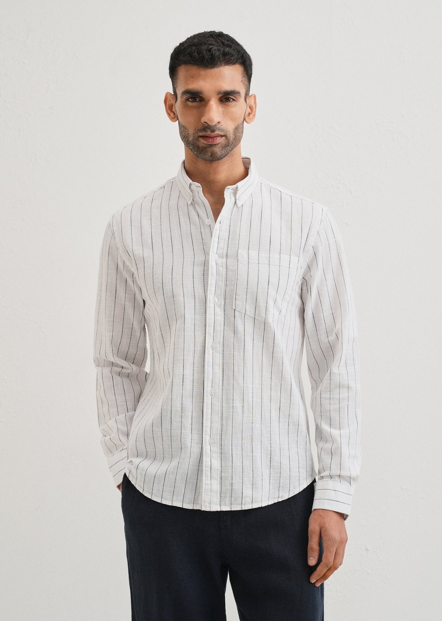 Chalk White Striped Cotton Linen Shirt