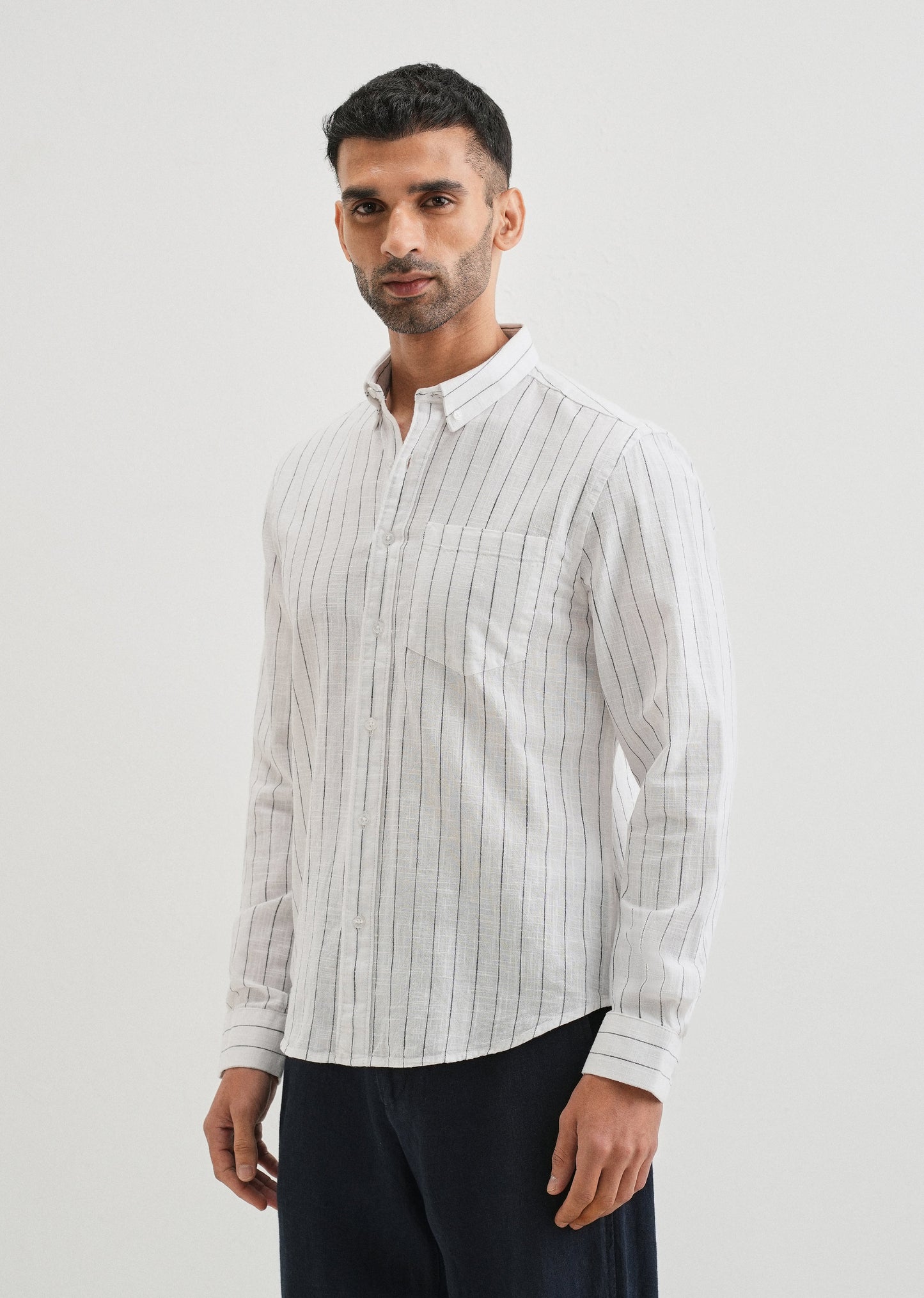 Chalk White Striped Cotton Linen Shirt