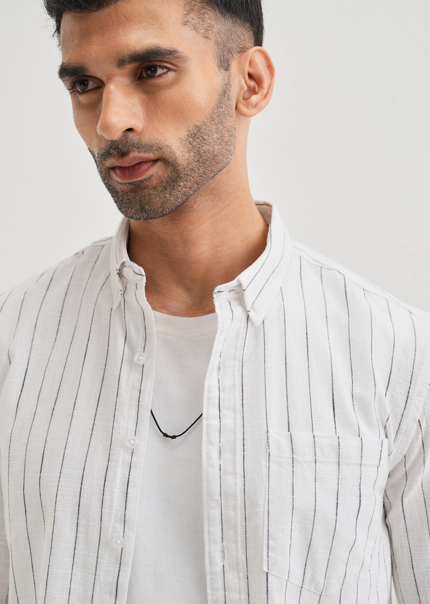 Chalk White Striped Cotton Linen Shirt