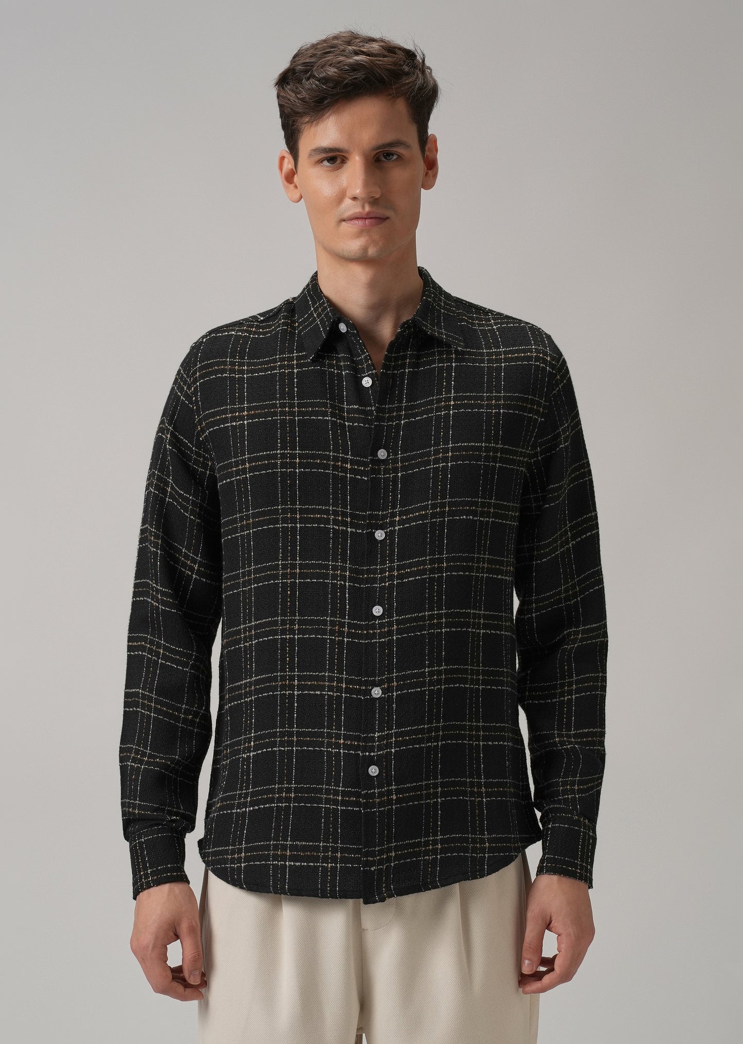 Charcoal Plaid Textured Cotton Check Shirt