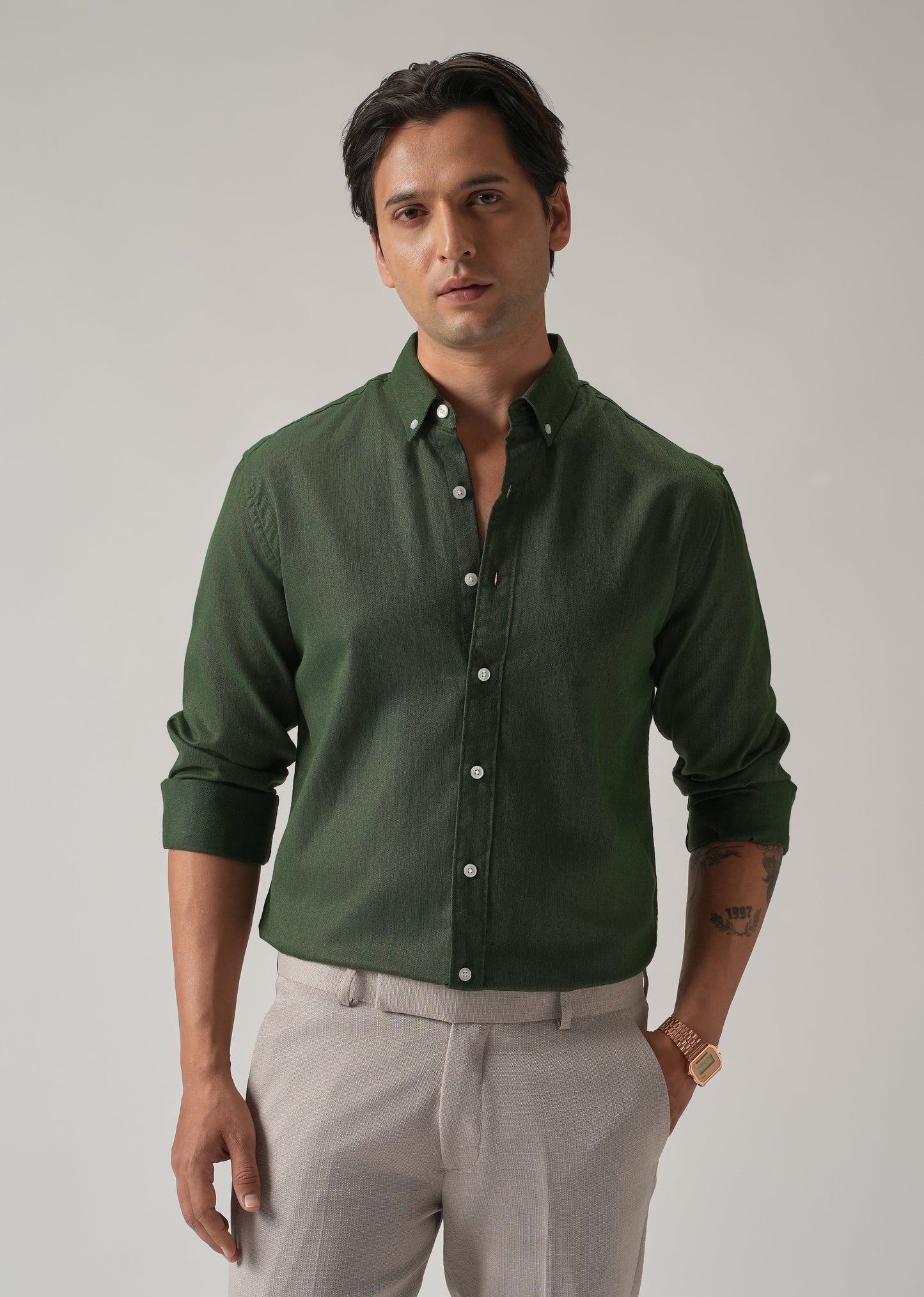 Cilantro Green Blended Linen shirt