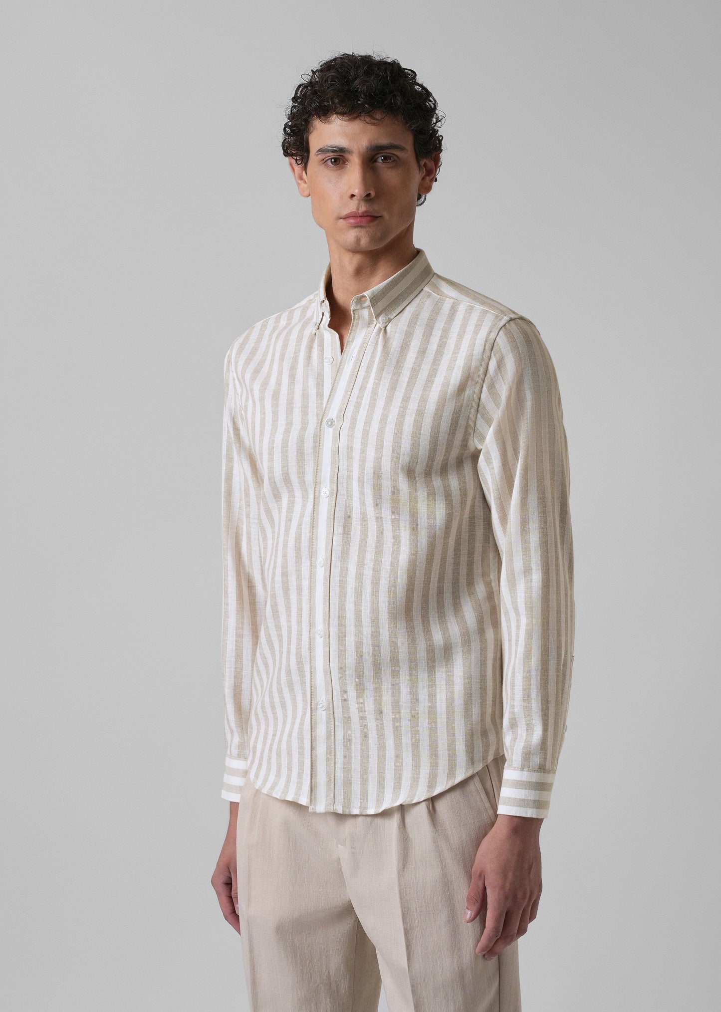 Classic Beige Stripe Blended Linen shirt