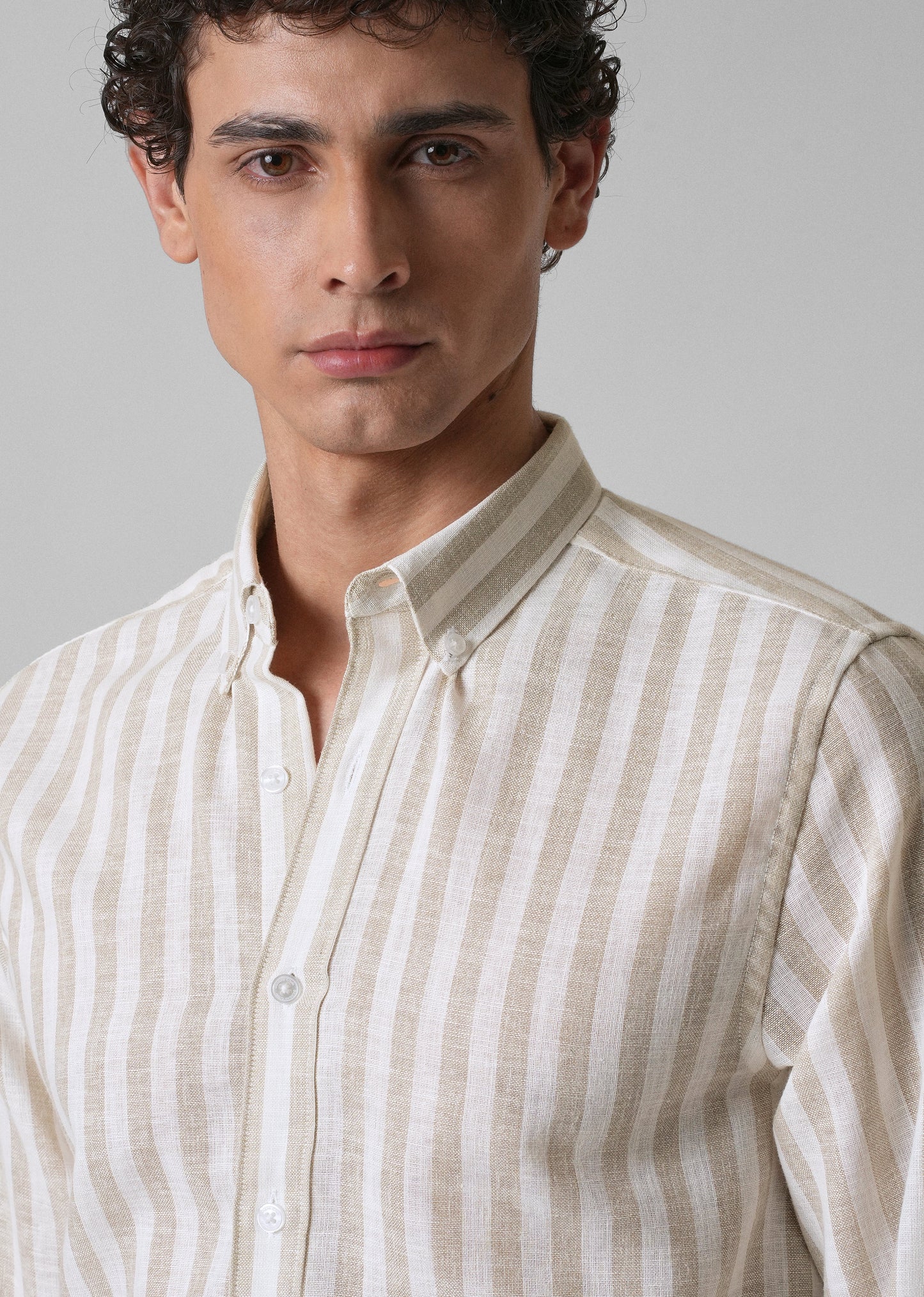 Classic Beige Stripe Blended Linen shirt