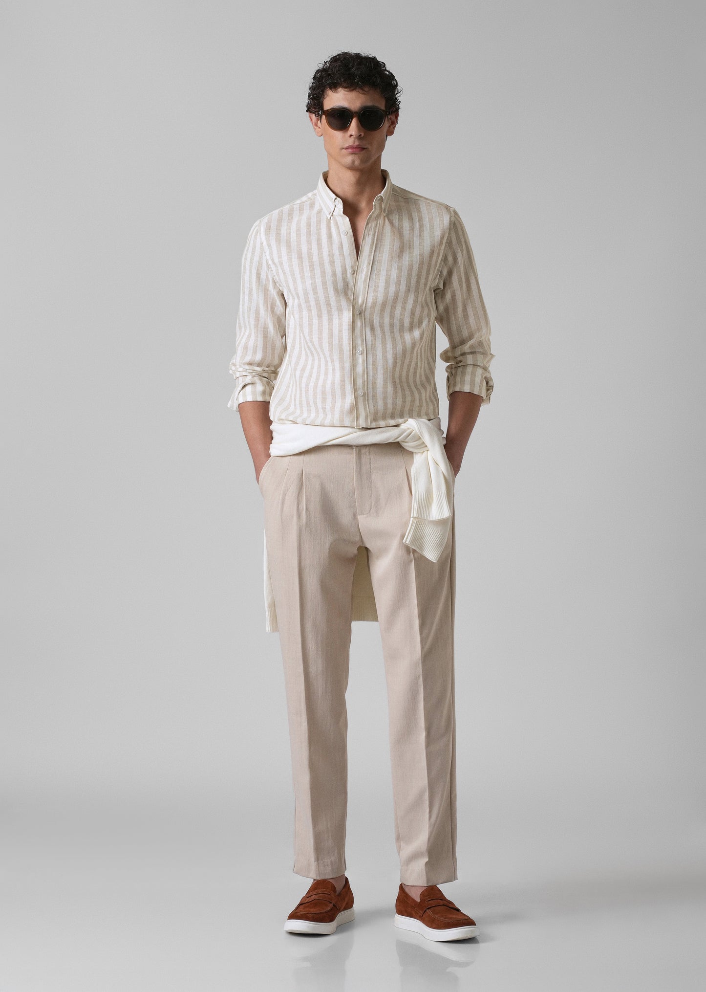 Classic Beige Stripe Blended Linen shirt