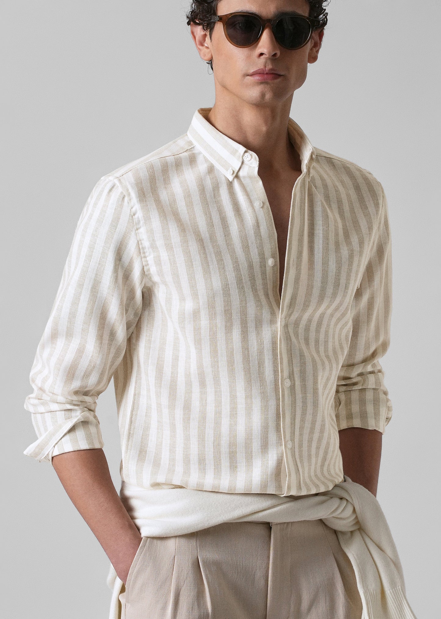 Classic Beige Stripe Blended Linen shirt