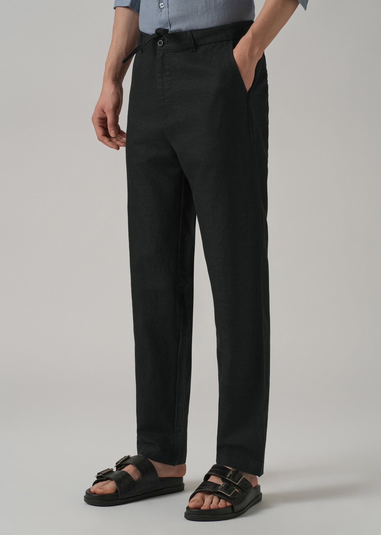Black Linen Relaxed Fit Trouser