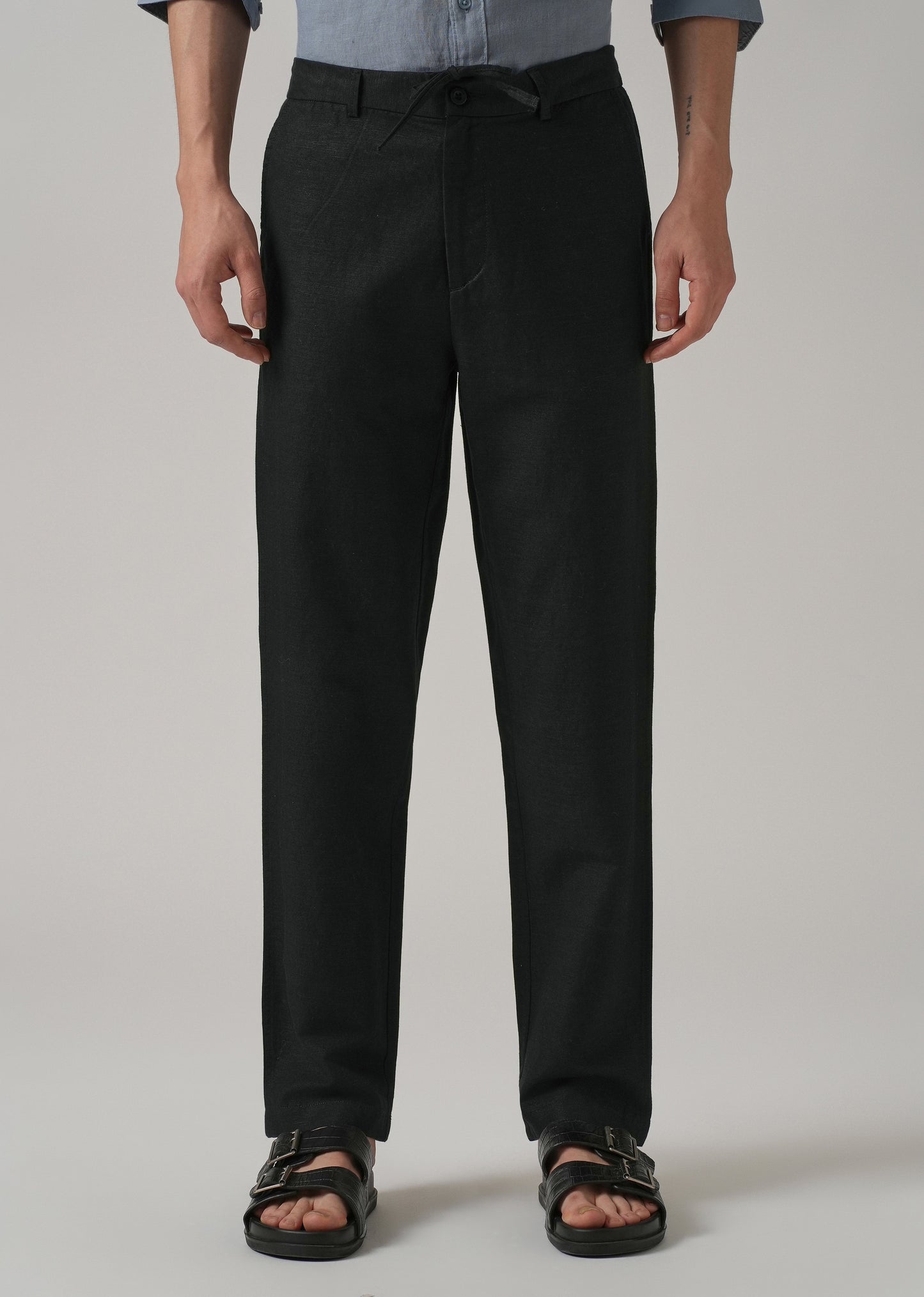 Black Linen Relaxed Fit Trouser