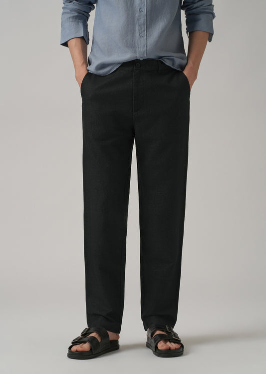 Black Linen Relaxed Fit Trouser