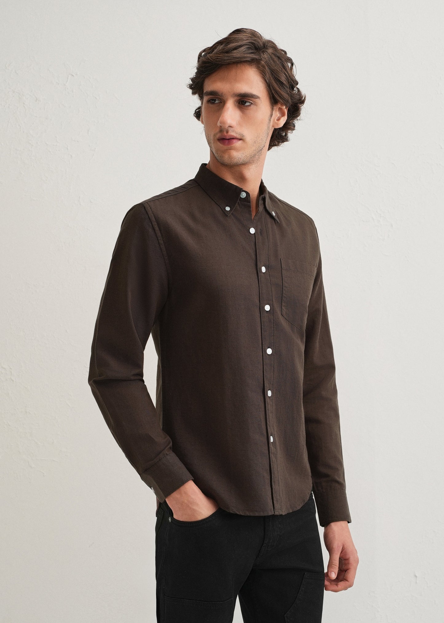 Coffee Brown Cotton Linen Shirt