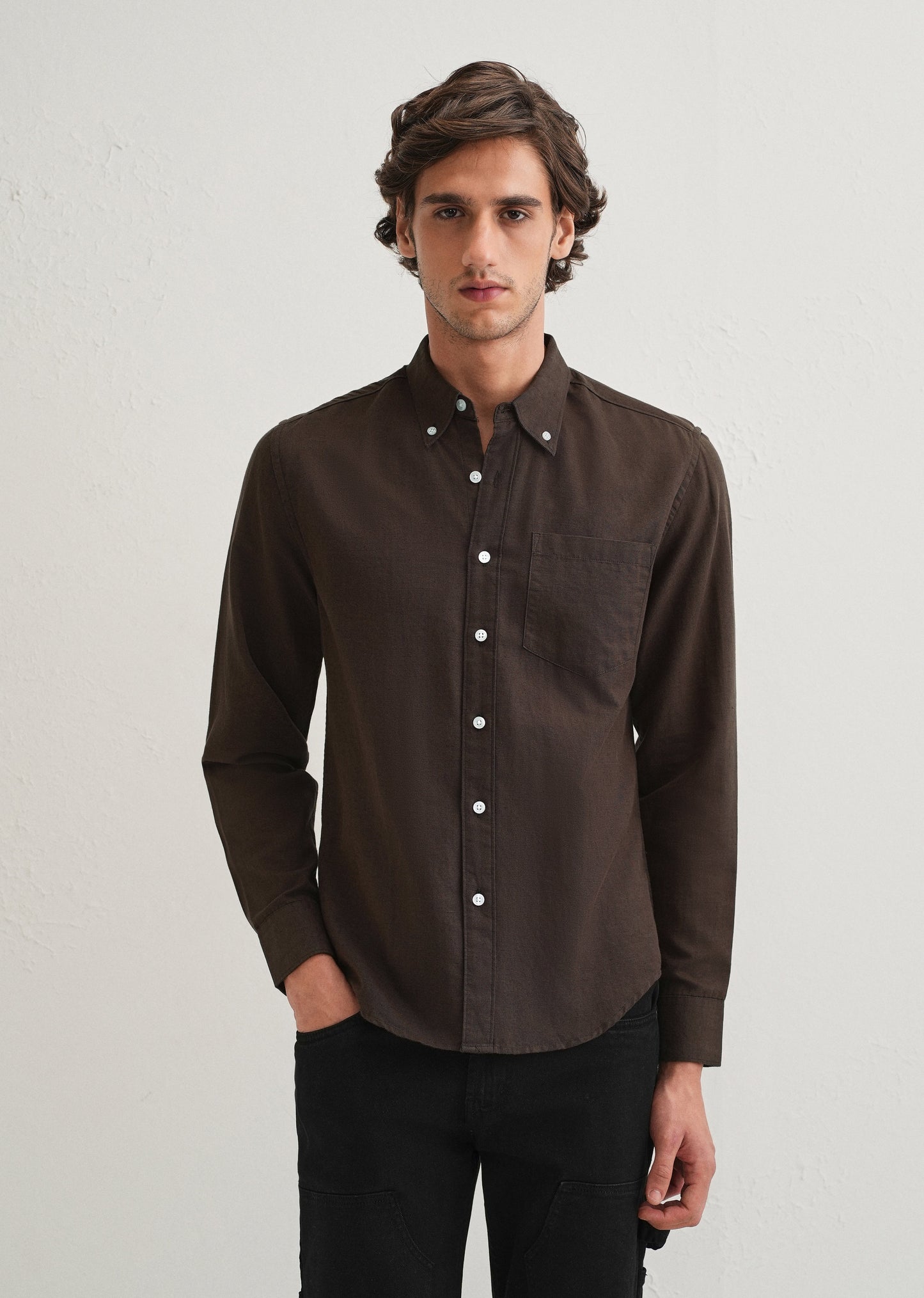 Coffee Brown Cotton Linen Shirt