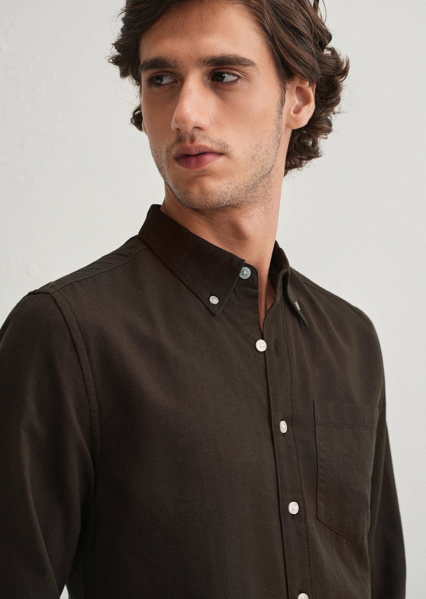 Coffee Brown Cotton Linen Shirt