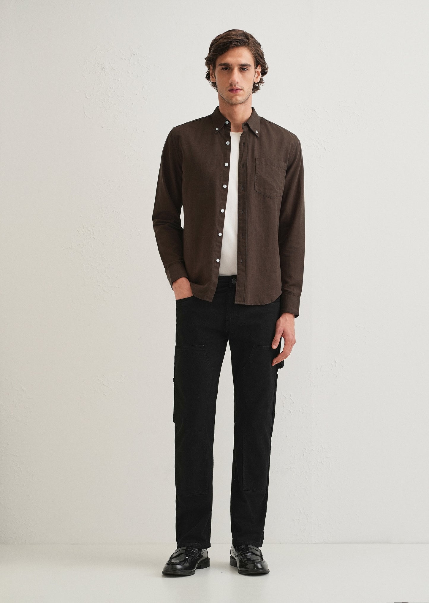 Coffee Brown Cotton Linen Shirt