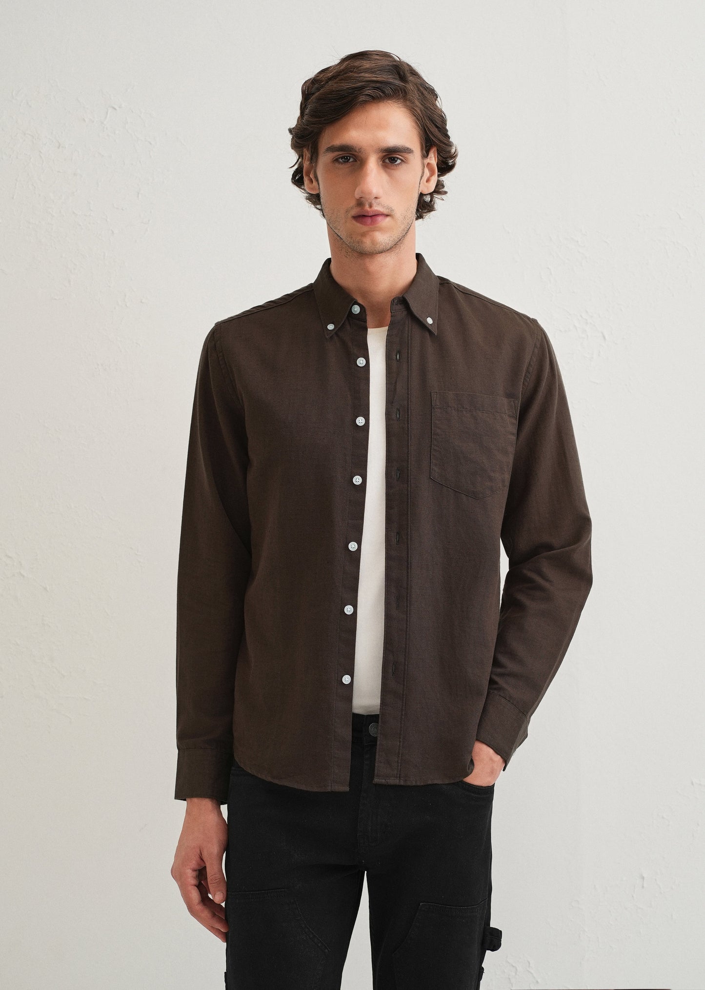 Coffee Brown Cotton Linen Shirt