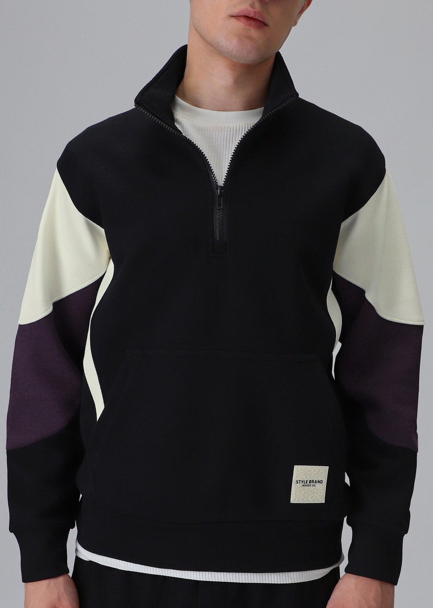 Colour Block Zip Black Sweatshirt