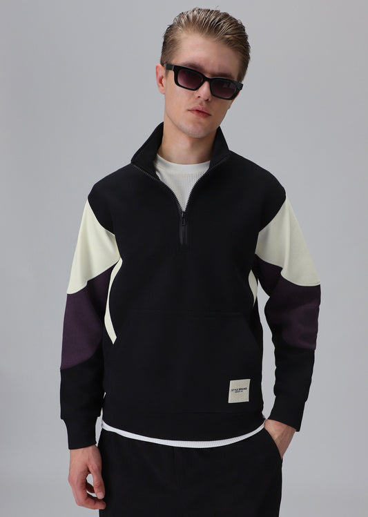 Colour Block Zip Black Sweatshirt