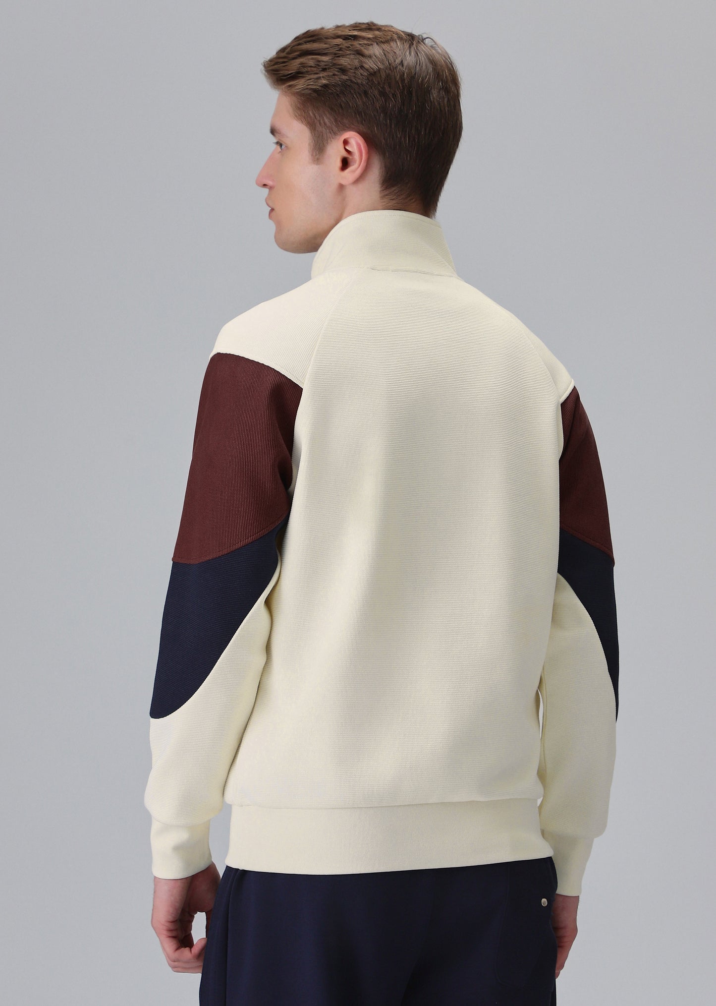 Colour Block Zip Cream Sweatshirt