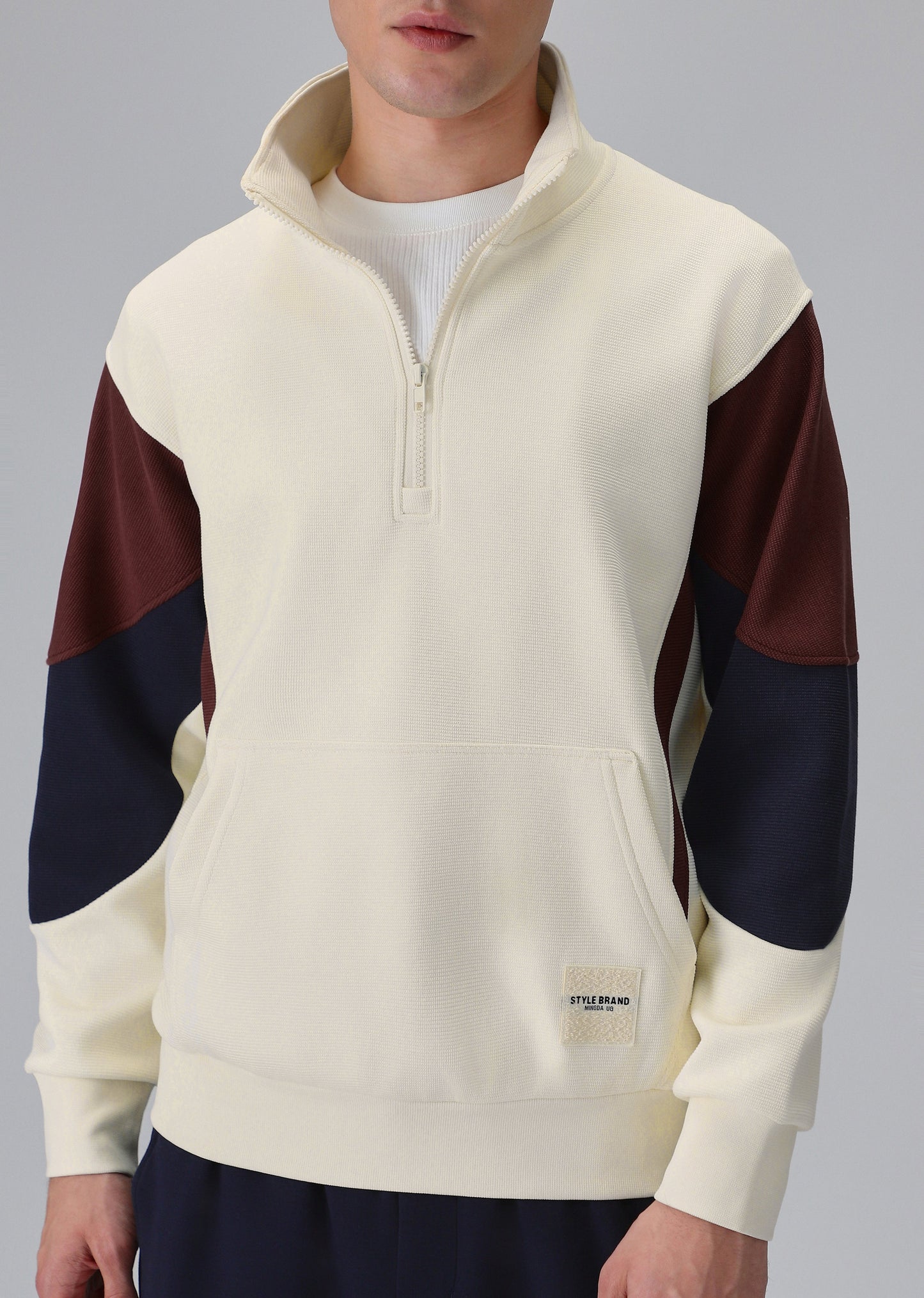 Colour Block Zip Cream Sweatshirt