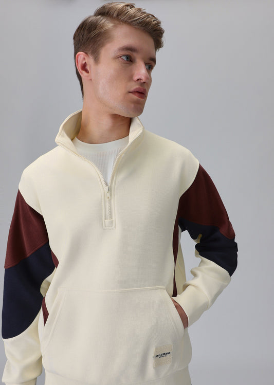 Colour Block Zip Cream Sweatshirt