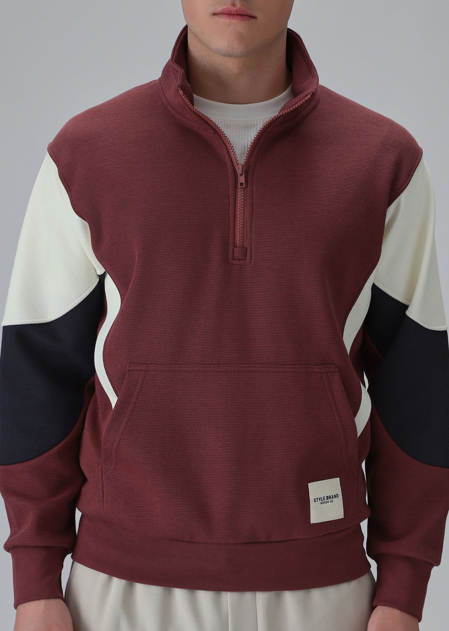 Colour Block Zip Maroon Sweatshirt
