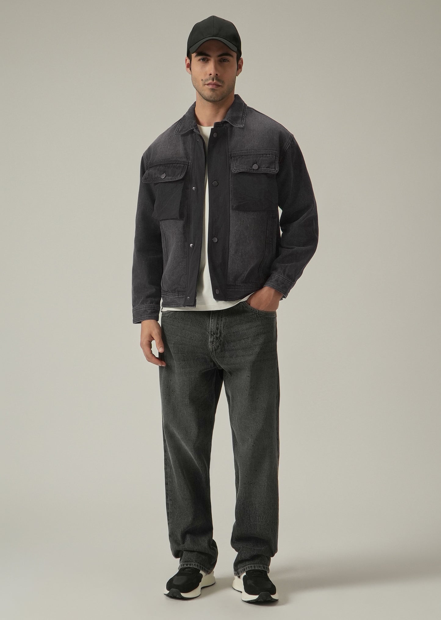 Black Contrast Pocket Denim Jacket