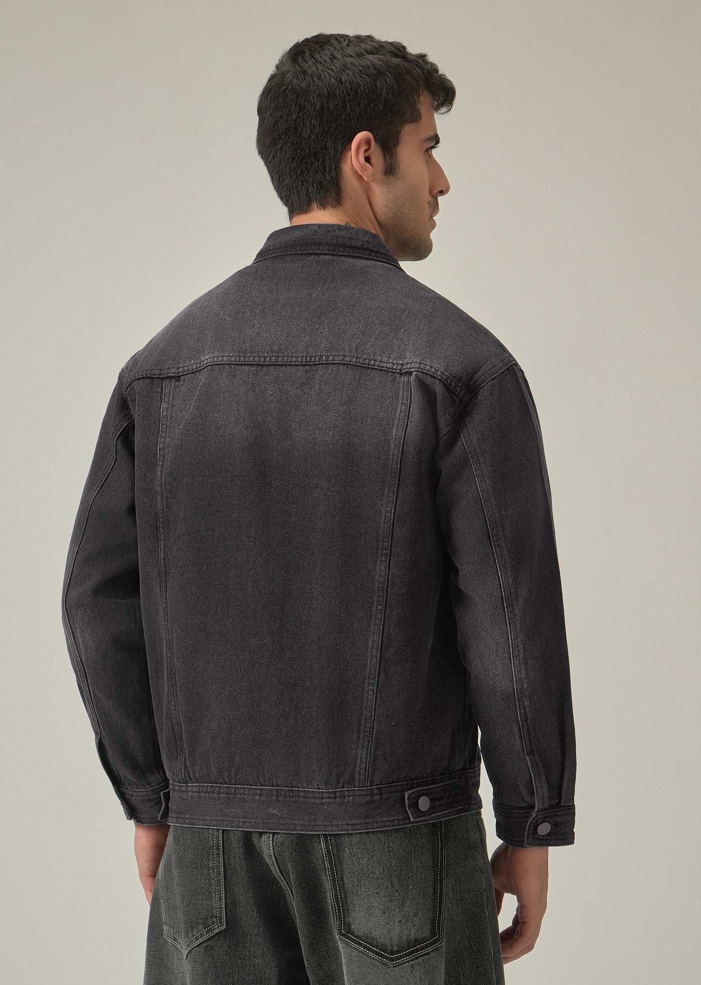 Black Contrast Pocket Denim Jacket