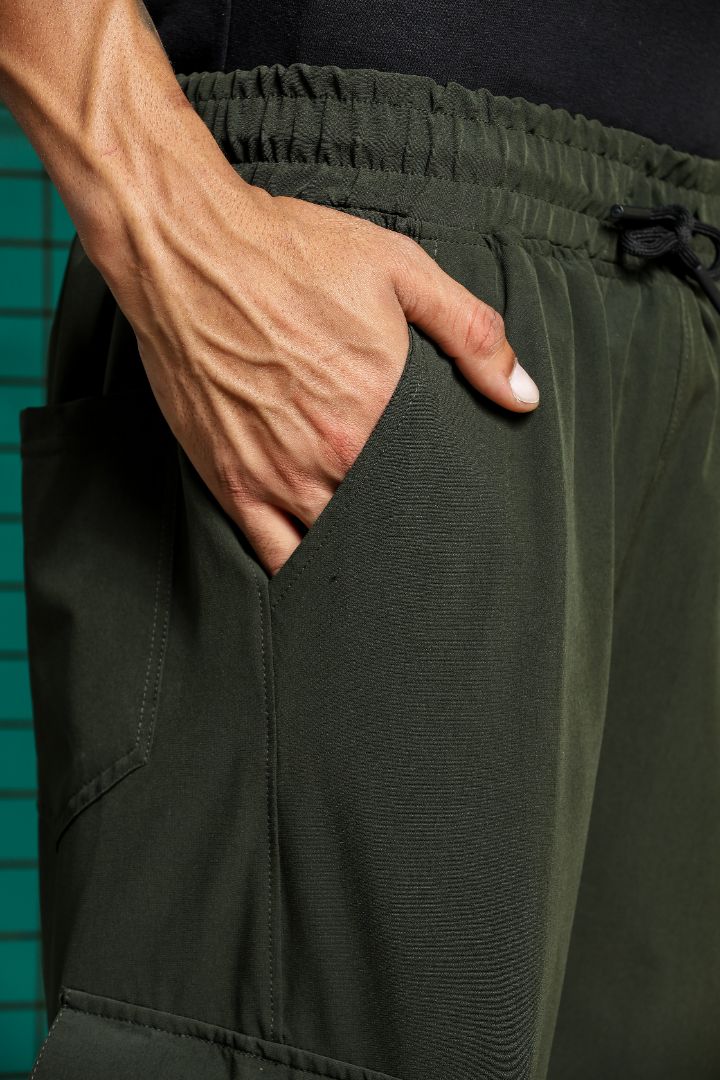 Unisex Baggy Fit Olive Parachute Cargo Trousers