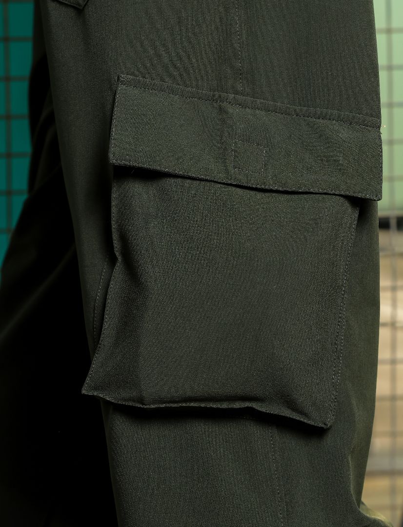 Unisex Baggy Fit Olive Parachute Cargo Trousers