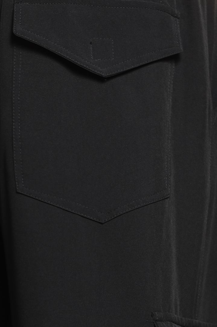 Unisex Black Baggy Fit Parachute Cargo Trousers