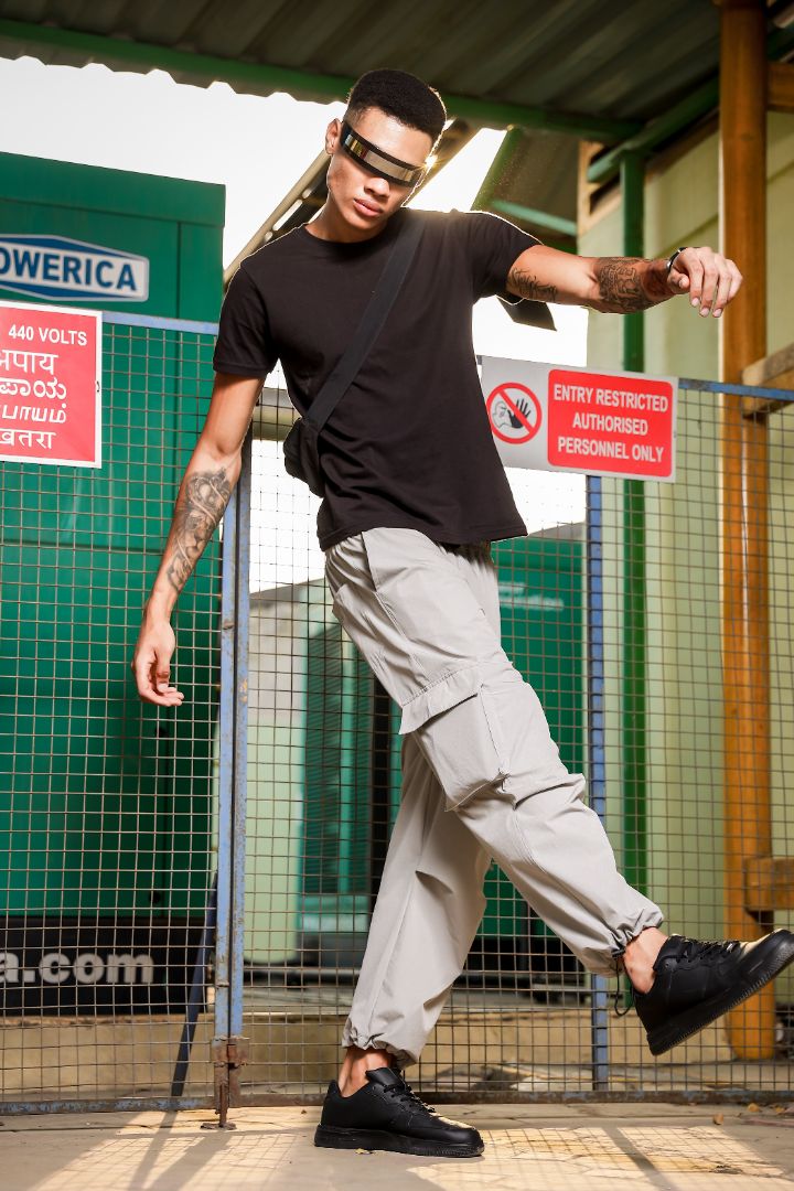 Unisex Baggy Fit Original Grey Parachute Cargo Trousers