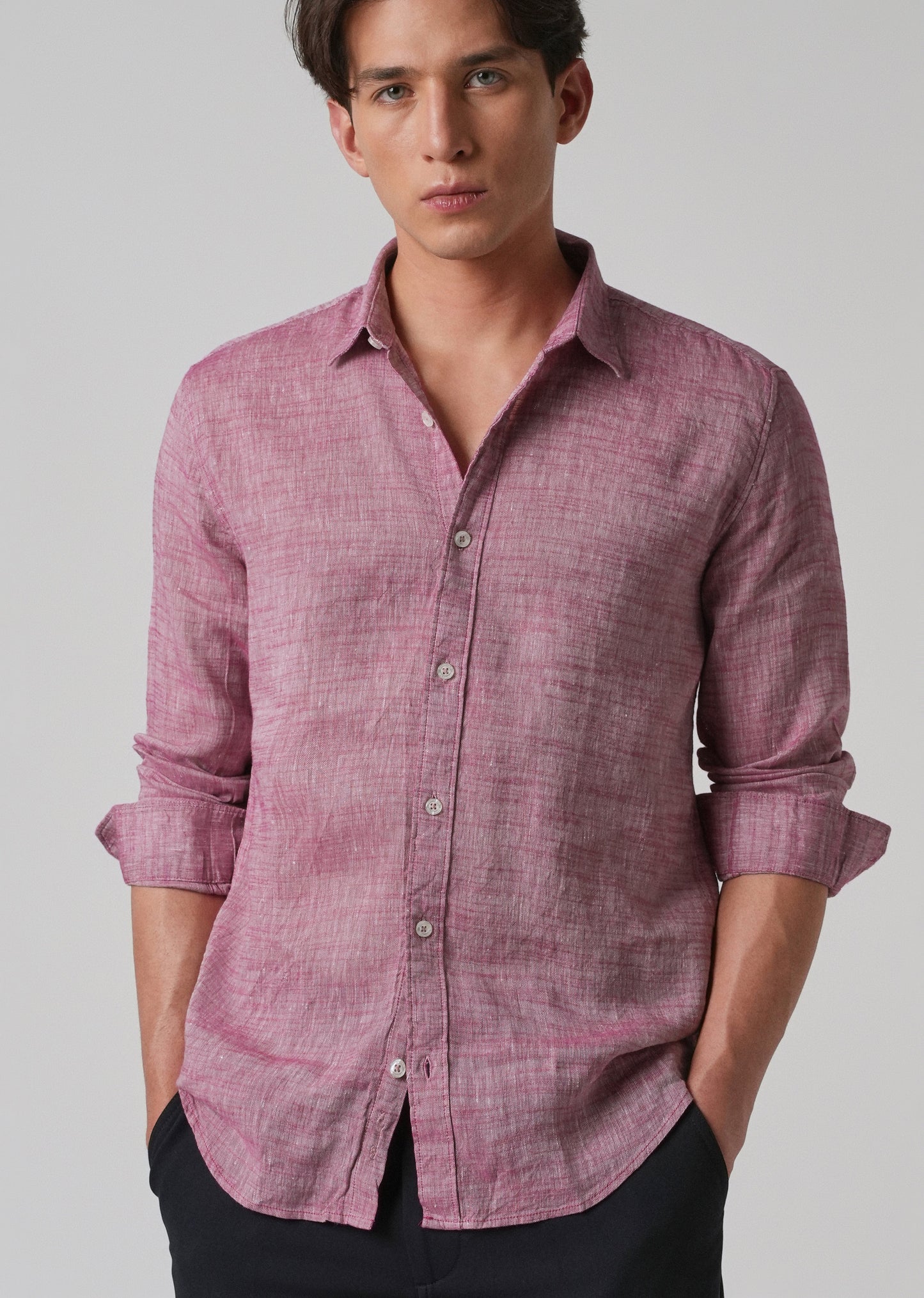 100% Pure Linen Coral Pink Shirt