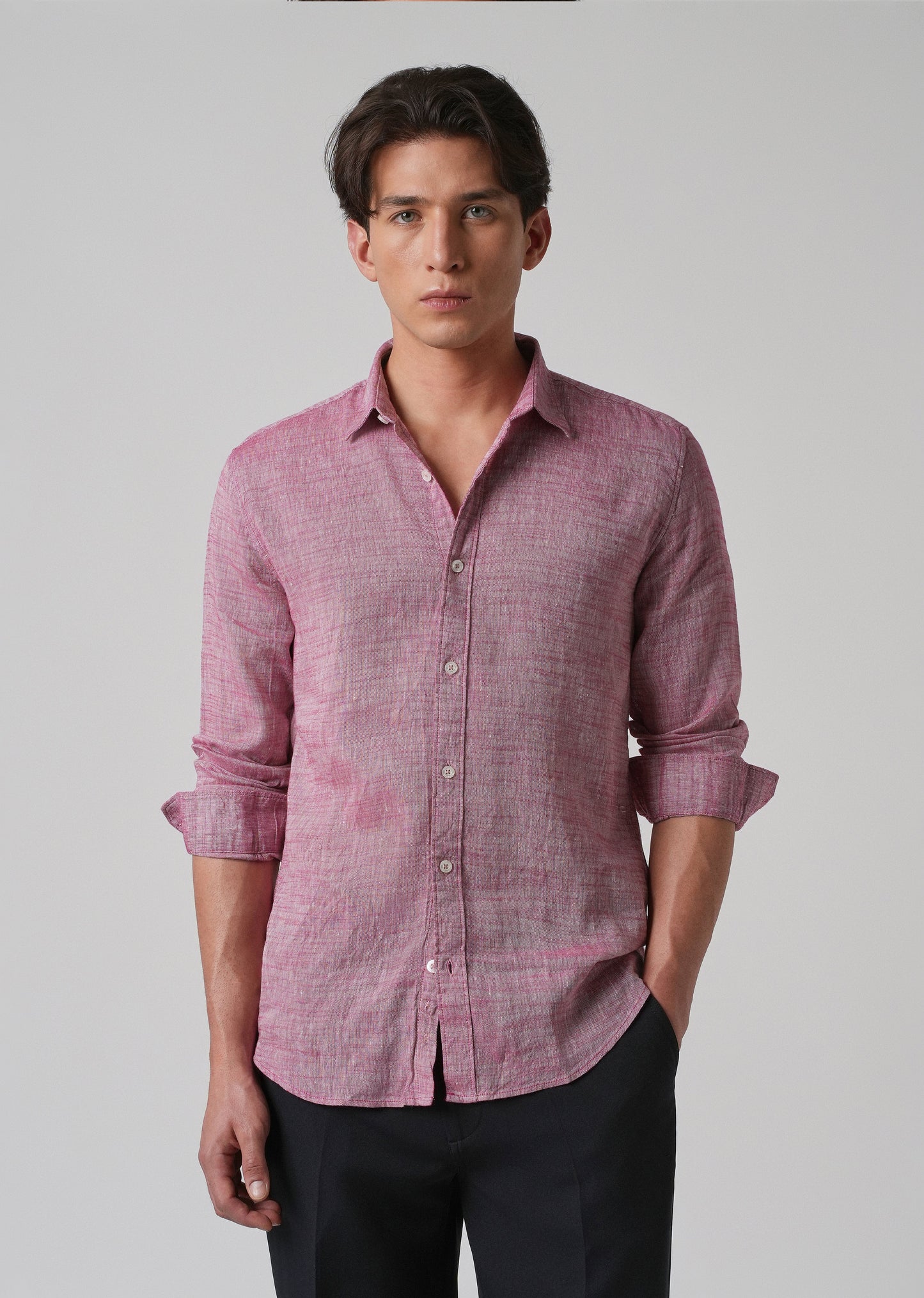 100% Pure Linen Coral Pink Shirt