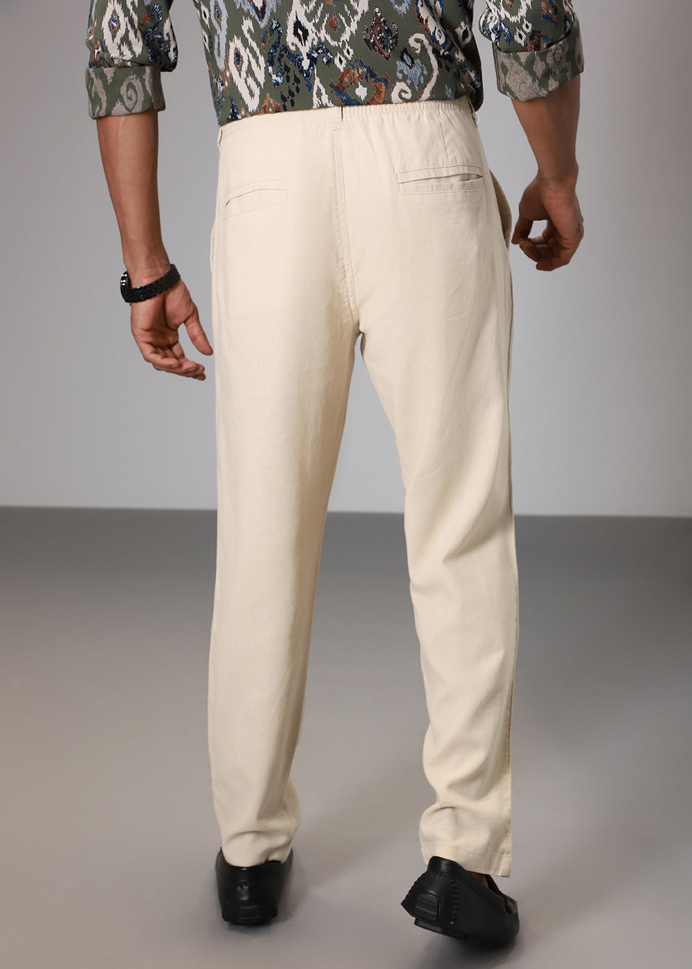 Cream Comfort Fit Linen Pant