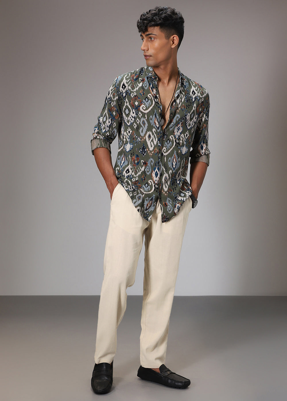 Cream Comfort Fit Linen Pant