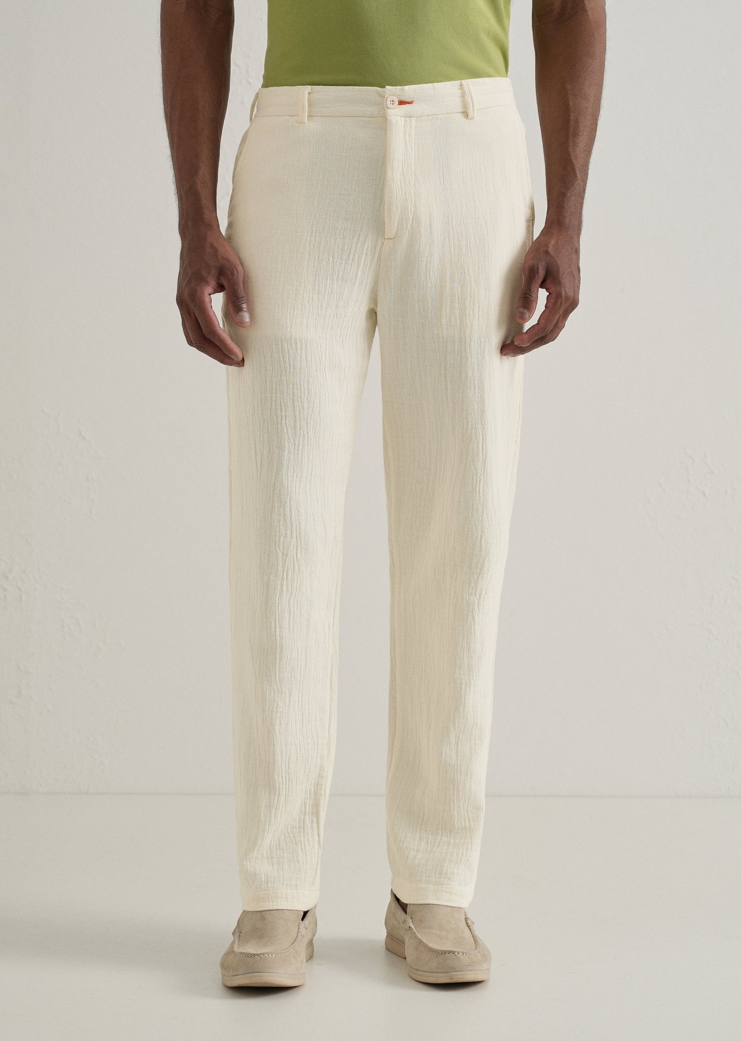 Cream Crinkled Cotton Trouser