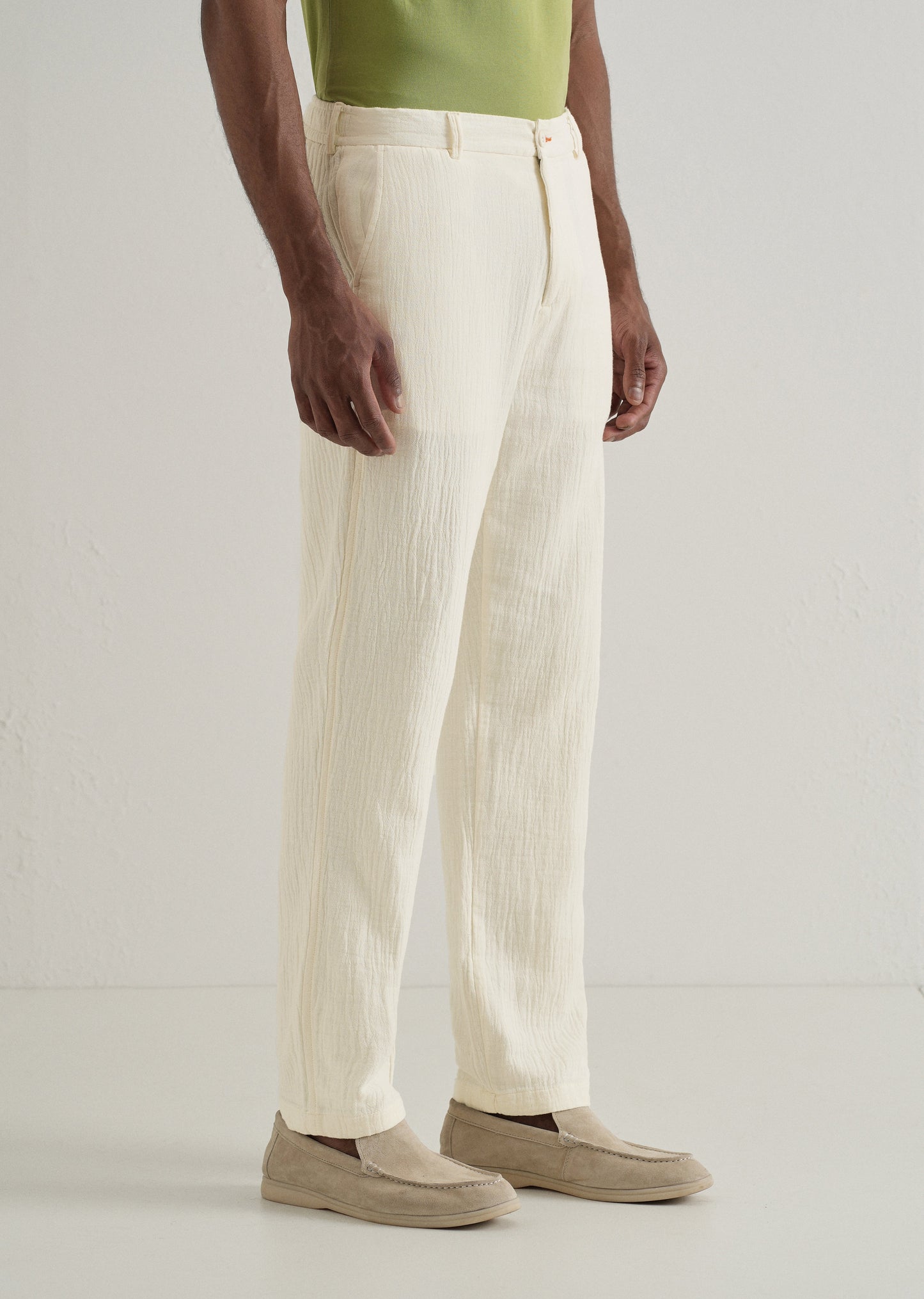 Cream Crinkled Cotton Trouser