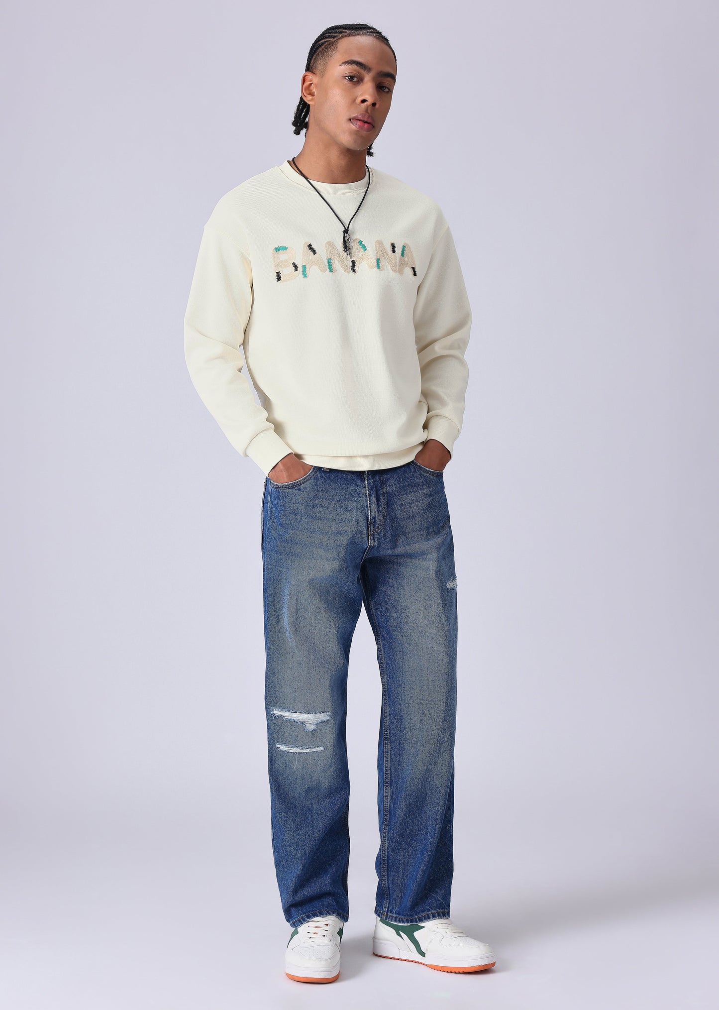 Cream Embossed Sweatshirt