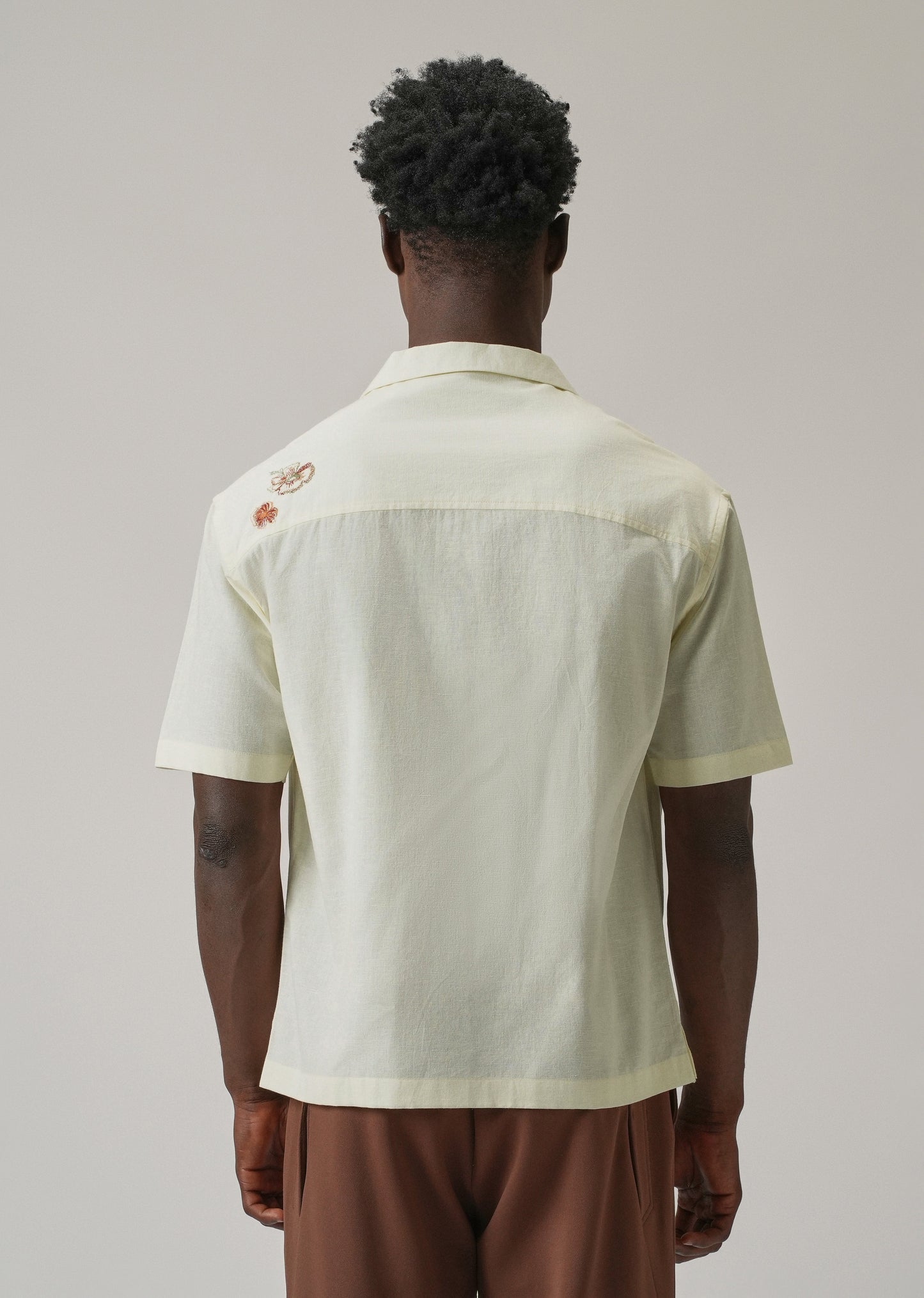Cream Floral Embroidery Linen Shirt