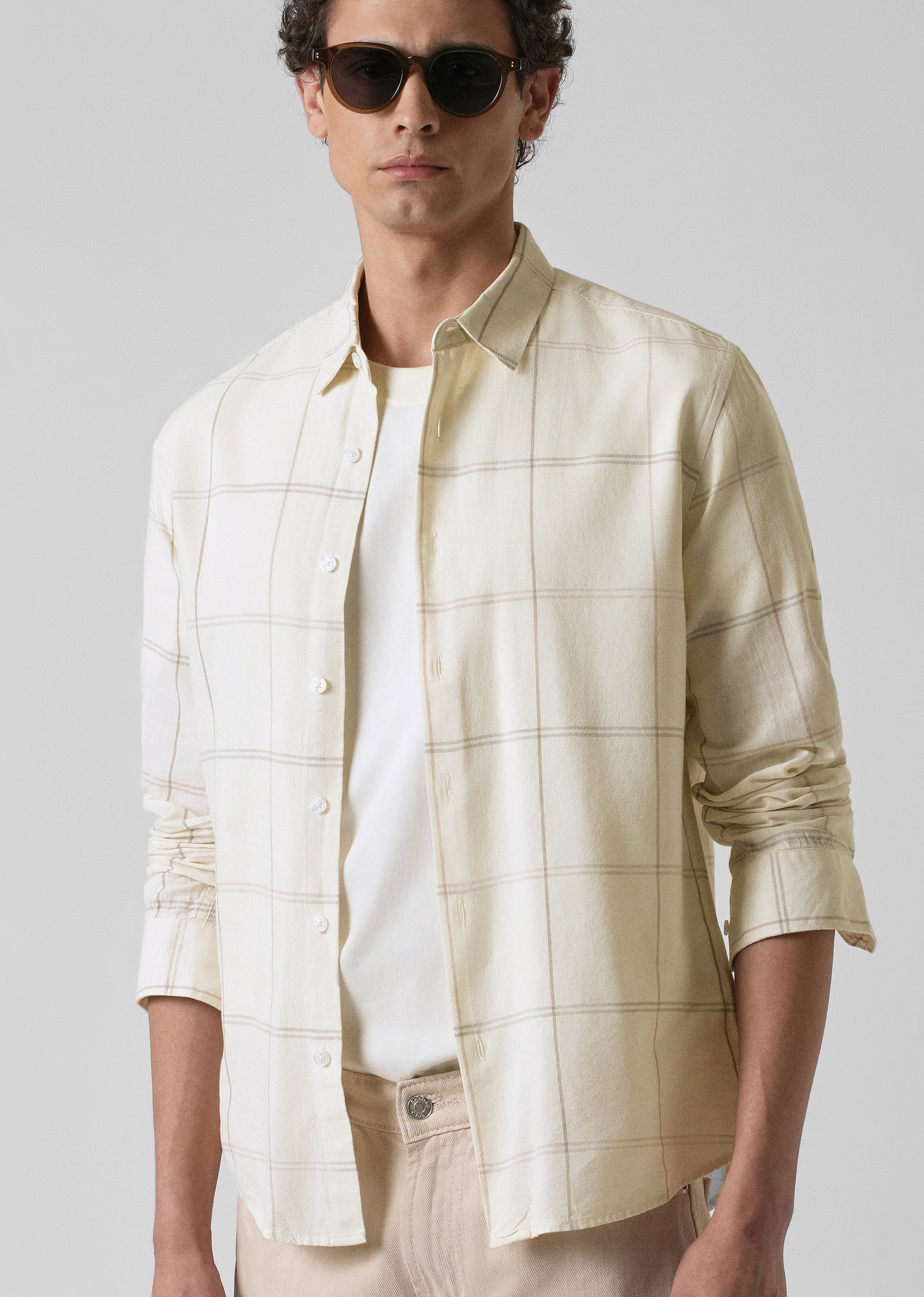 Cream Blended Linen Check Shirt