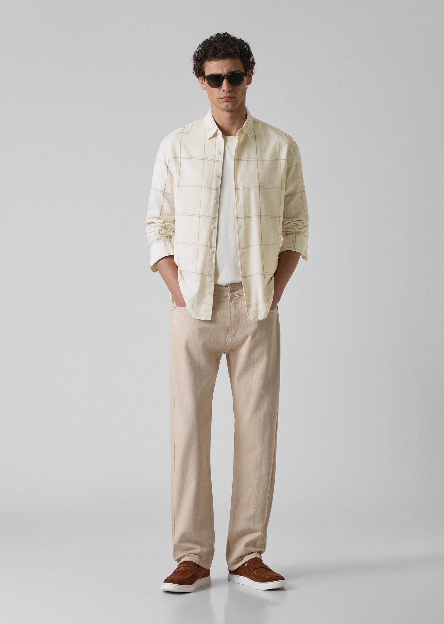 Cream Blended Linen Check Shirt