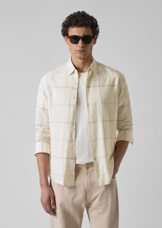 Cream Blended Linen Check Shirt