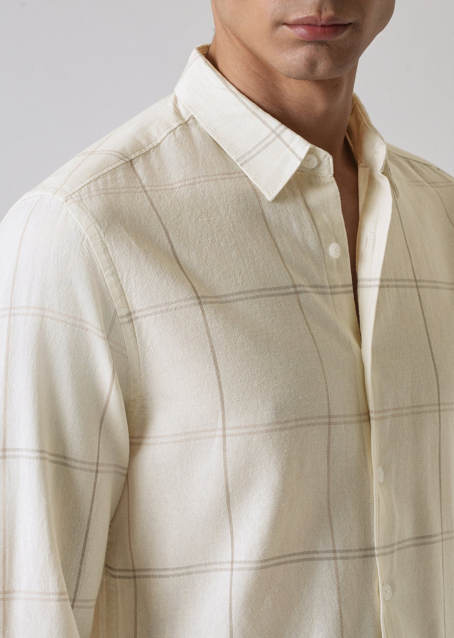 Cream Blended Linen Check Shirt