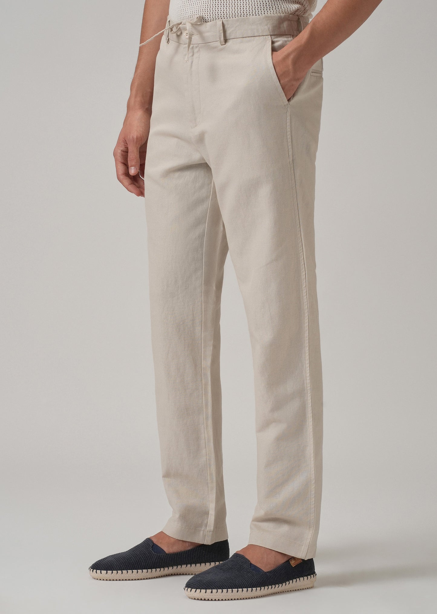 Cream Linen Relaxed Fit Trouser