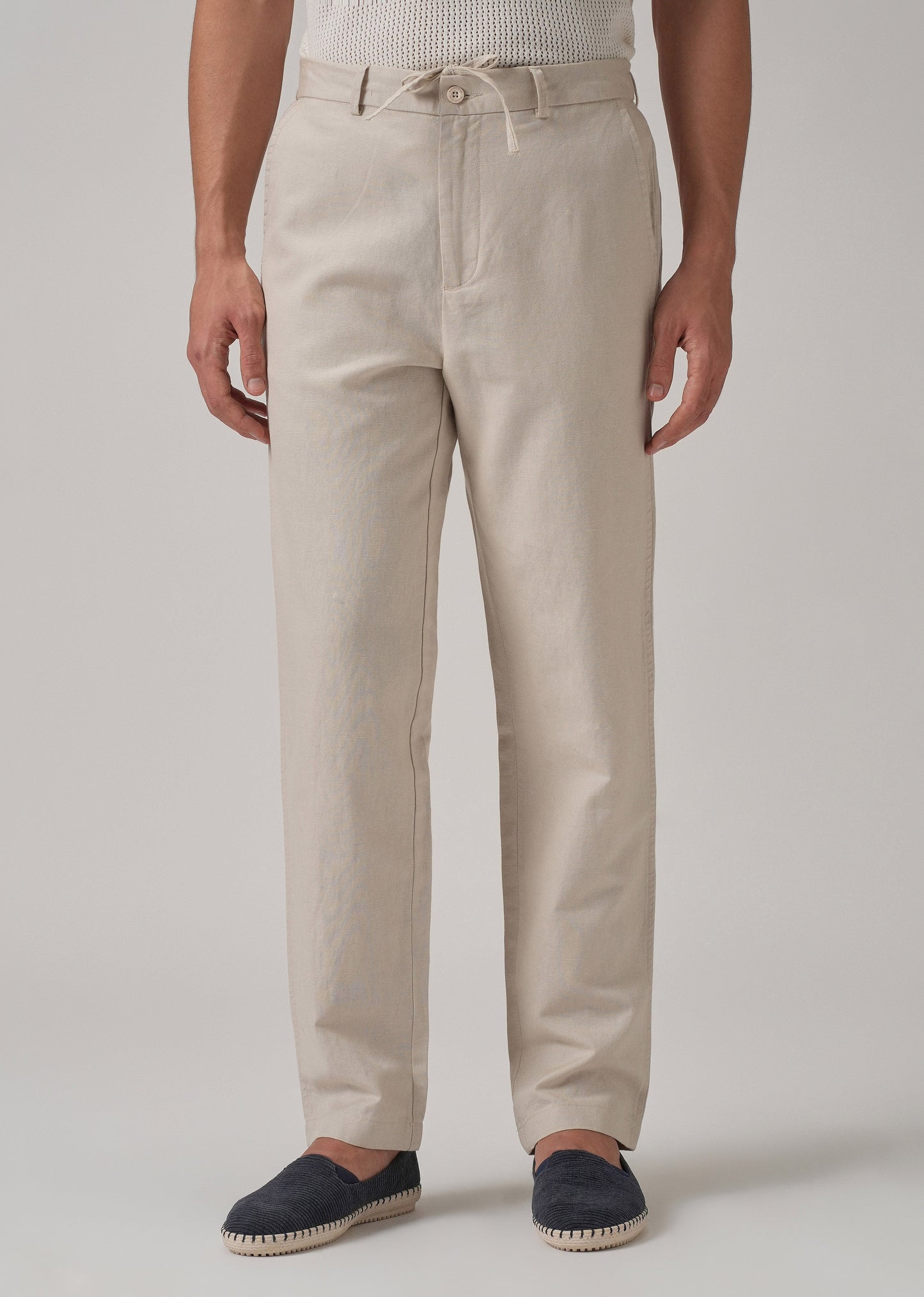 Cream Linen Relaxed Fit Trouser