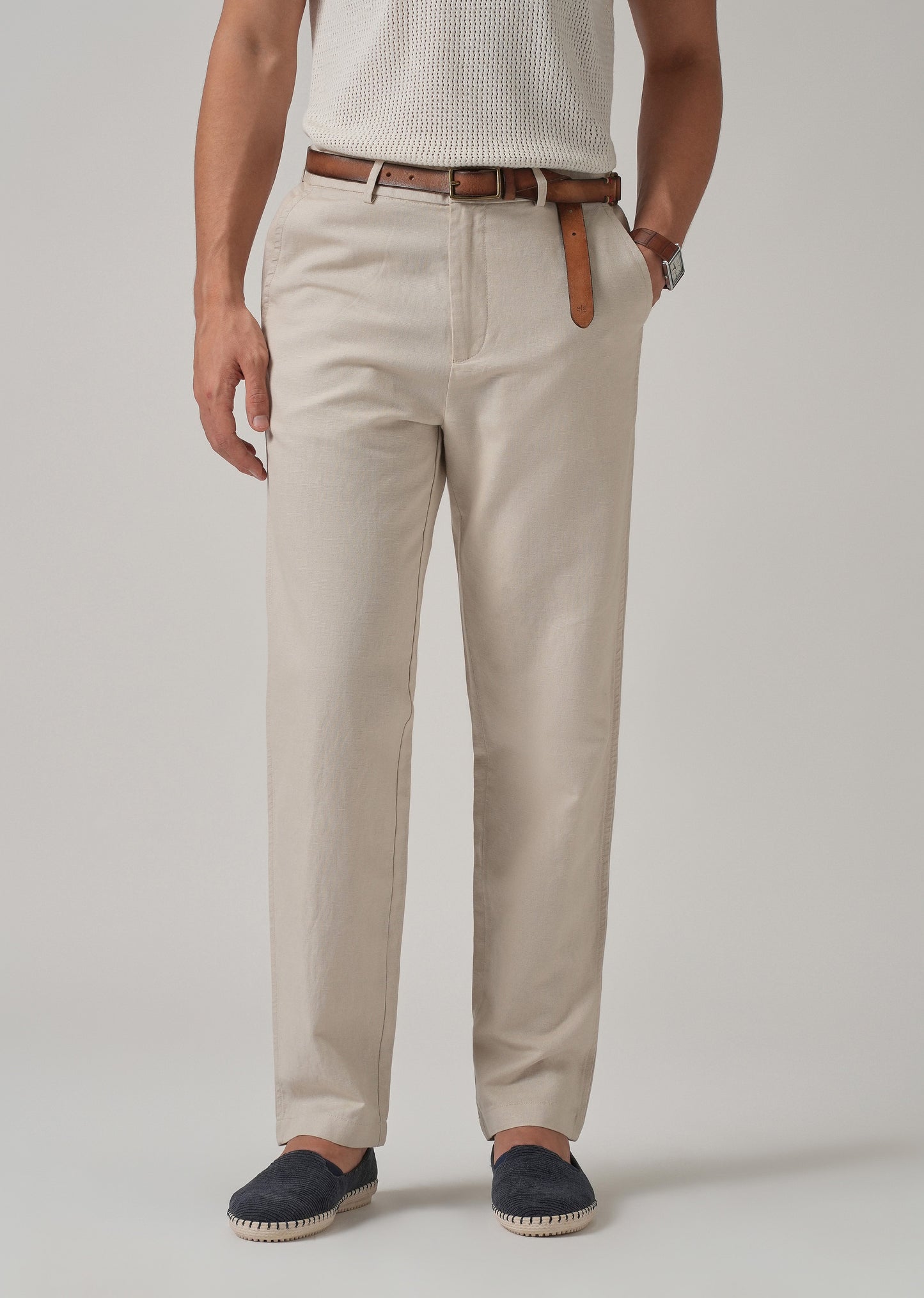 Cream Linen Relaxed Fit Trouser