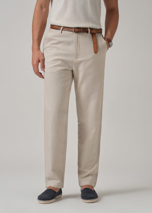 Cream Linen Relaxed Fit Trouser