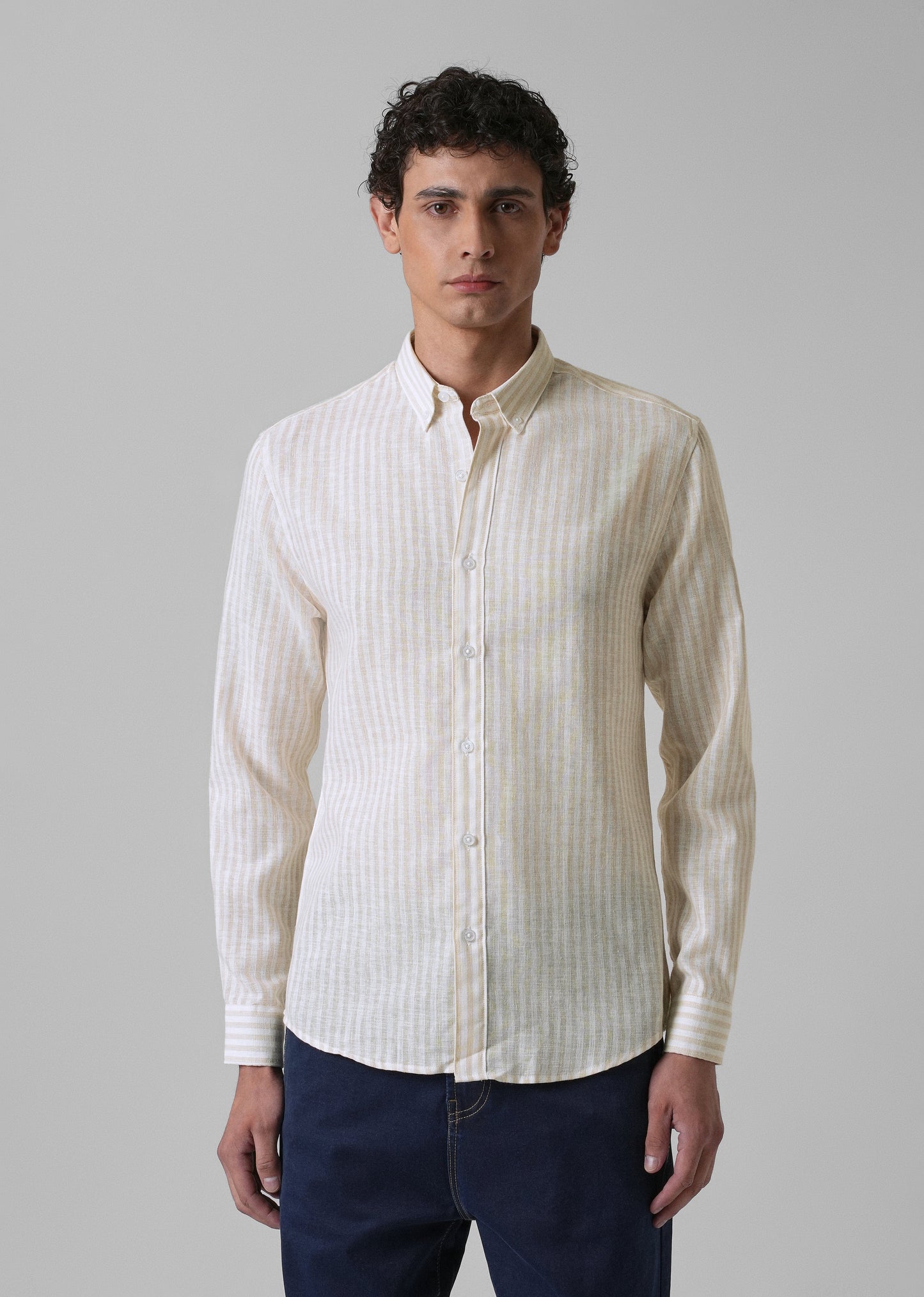 Cream Pin Stripe Blended linen shirt