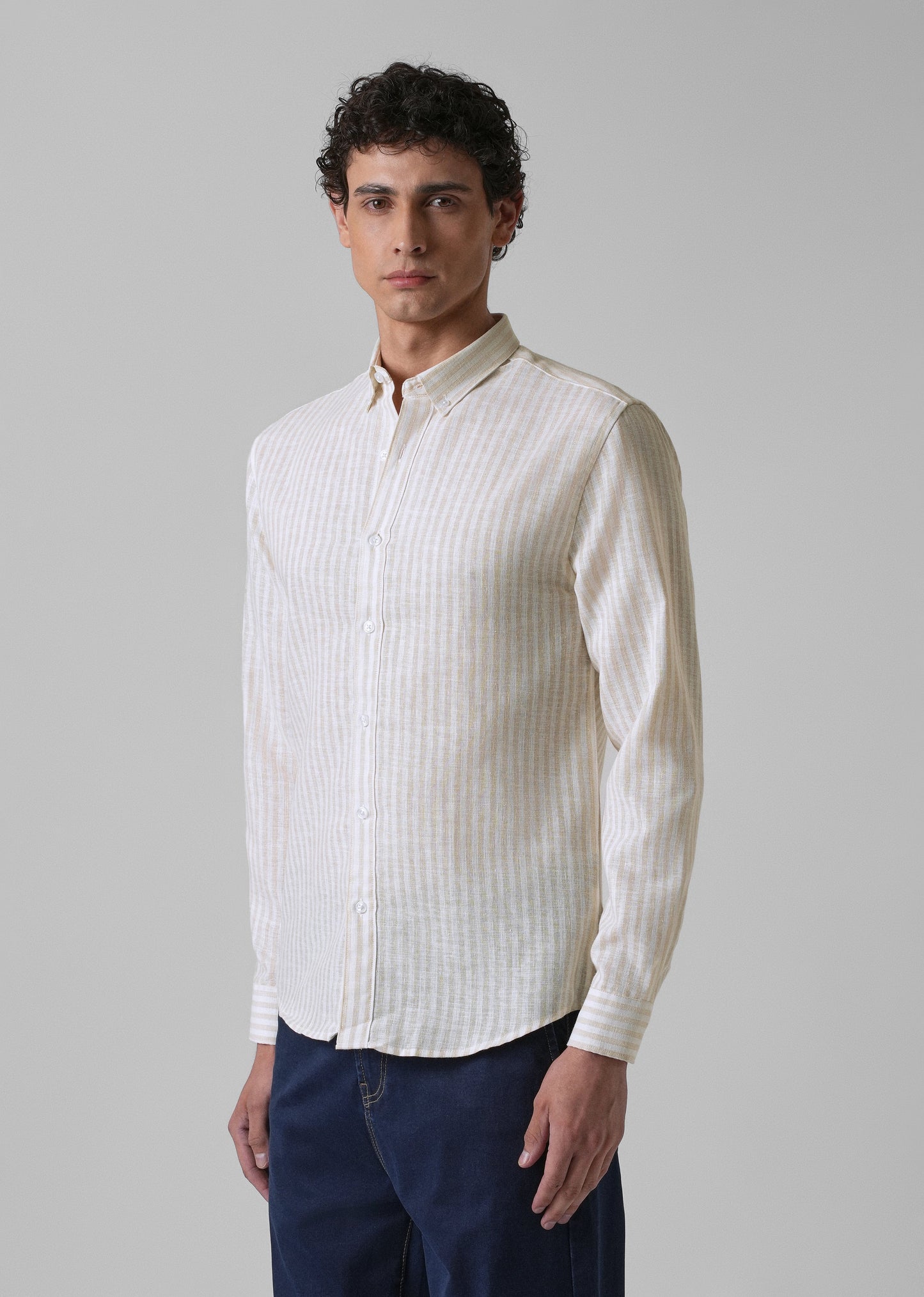 Cream Pin Stripe Blended linen shirt