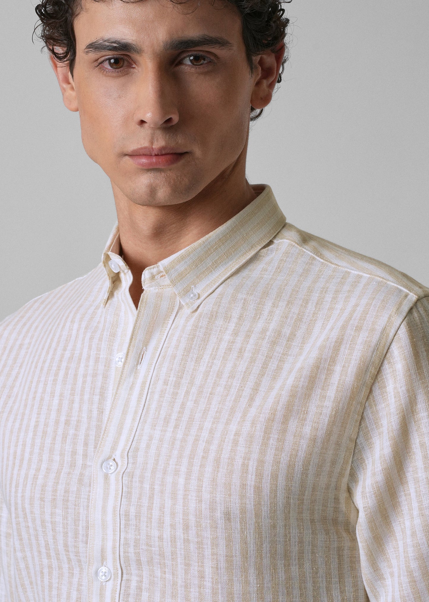 Cream Pin Stripe Blended linen shirt